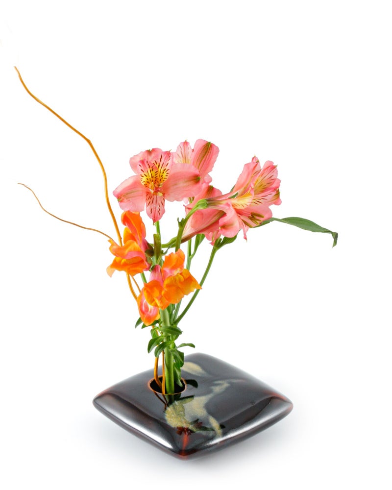 Georgetown Pottery Square Ikebana Flower Vase, Black Wave - Image 1